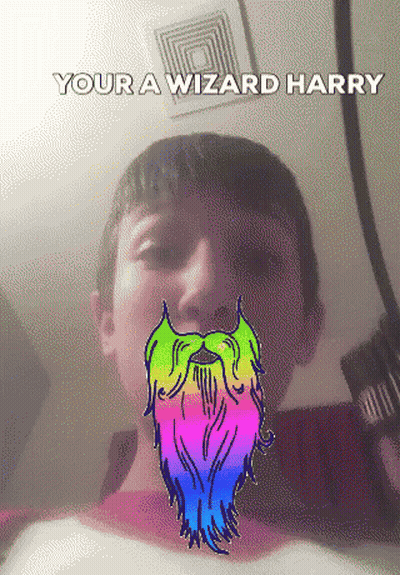 A Young Boy With A Rainbow Colored Beard And The Words Your A Wizard Harry GIF