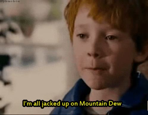 A Young Boy With Red Hair Says " I 'M All Jacked Up On Mountain Dew " GIF