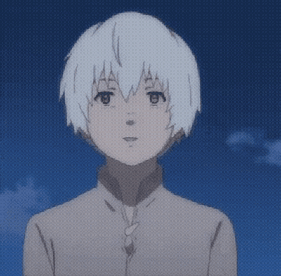 A Young Boy With White Hair And A Blue Sky In The Background GIF