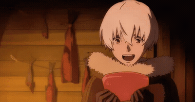 A Young Boy With White Hair Is Holding A Bowl Of Food In His Hands . GIF