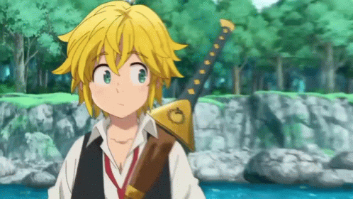 A Young Boy With Yellow Hair Is Holding A Sword In His Hand . GIF