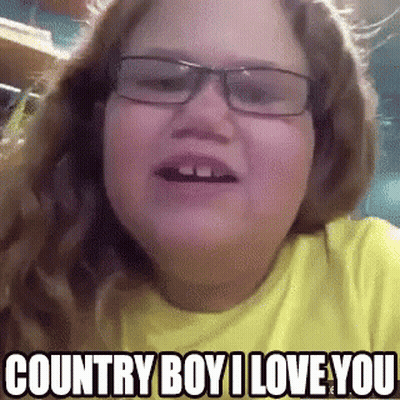 A Young Girl Wearing Glasses And A Yellow Shirt Says Country Boy I Love You . GIF