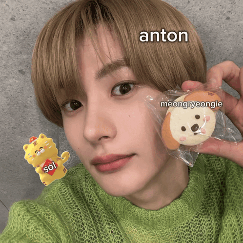 Young Man Holding Cookie With Anton On Face GIF