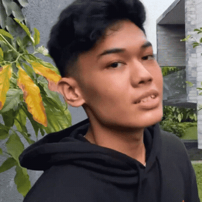 A Young Man In A Black Hoodie Is Standing In Front Of A Tree And Looking At The Camera . GIF