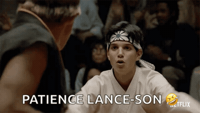 A Young Man In A Karate Uniform Says Patience Lance Son GIF