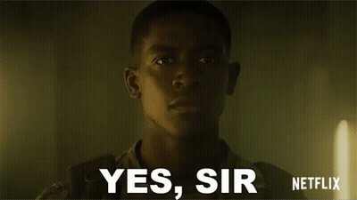 A Young Man In A Military Uniform Is Saying Yes , Sir Netflix . GIF