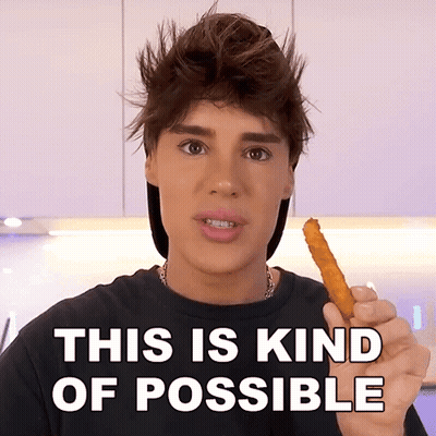 A Young Man Is Holding A Fried Chicken Stick With The Words This Is Kind Of Possible Above Him GIF