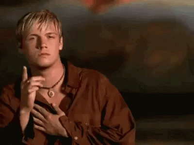 A Young Man Is Holding His Hand To His Chest And Making A Silence Sign . GIF
