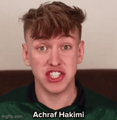 A Young Man Is Making A Funny Face And The Name Achraf Hakimi Is On The Bottom Of The Image . GIF