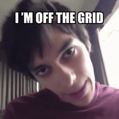 A Young Man Is Making A Funny Face With The Words I 'M Off The Grid Below Him GIF