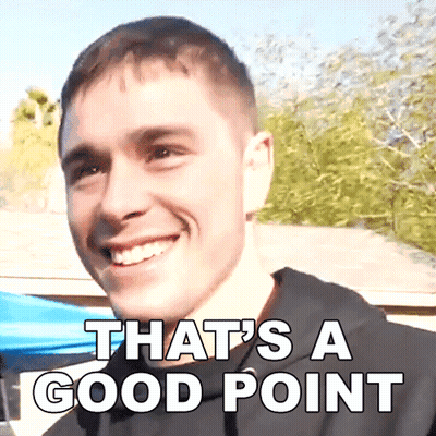 A Young Man Is Smiling With The Caption That 'S A Good Point GIF