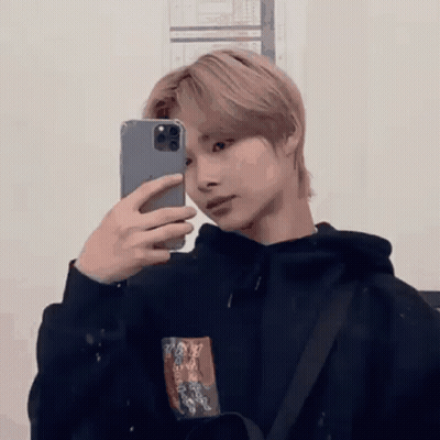 A Young Man Is Taking A Picture Of Himself In A Mirror With His Phone . GIF