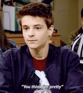 A Young Man Says " You Think I 'M Pretty " In A Classroom GIF