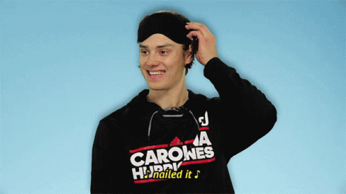 A Young Man Wearing A Black Hoodie That Says Carones Hurry Nailed It GIF