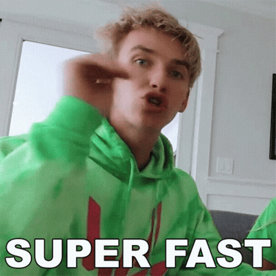 A Young Man Wearing A Green Hoodie Is Making A Funny Face And Saying `` Super Fast '' . GIF