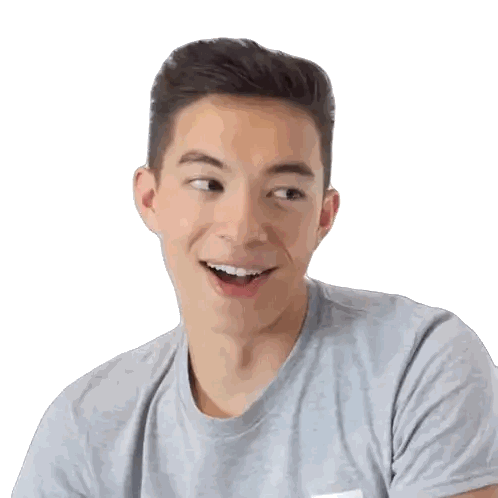A Young Man Wearing A Grey T-Shirt Is Smiling With His Mouth Open Sticker