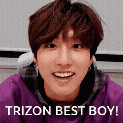 A Young Man Wearing A Purple Shirt Is Smiling And Says Trizon Best Boy ! GIF