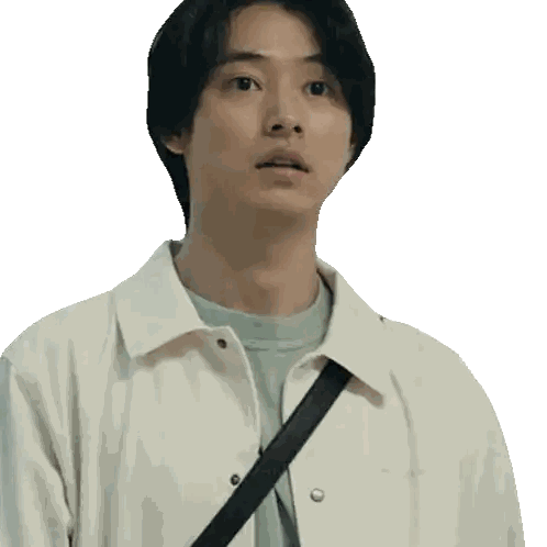 A Young Man Wearing A White Shirt With A Black Strap Around His Neck Sticker