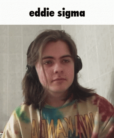 A Young Man Wearing Headphones And A Tie Dye Shirt With The Name Eddie Sigma GIF