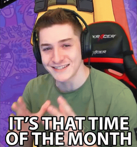 A Young Man Wearing Headphones With The Words It 'S That Time Of The Month GIF