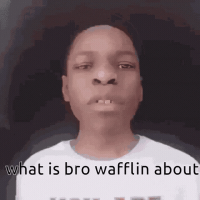 A Young Man With A Missing Tooth Is Wearing A White T-Shirt That Says What Is Bro Wafflein About . GIF