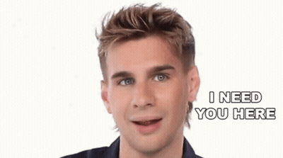 A Young Man With Braces On His Teeth Says " I Need You Here " GIF