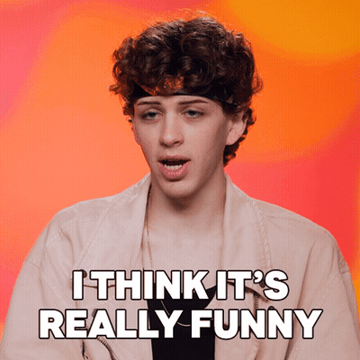 A Young Man With Curly Hair Says " I Think It 'S Really Funny " While Wearing A Headband GIF