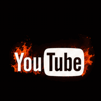 a youtube logo is surrounded by flames against a black background