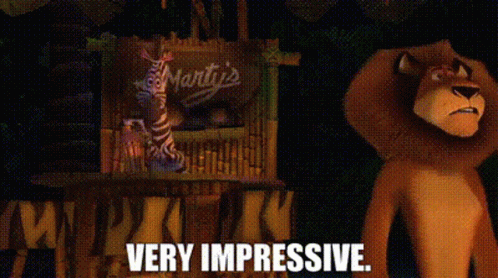 A Zebra And A Lion Are Standing In Front Of A Sign That Says Martin 'S . GIF