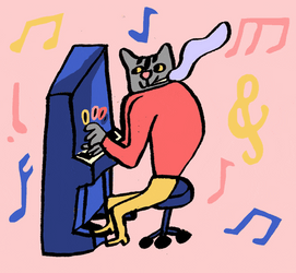 Abstract Colorful Cat Piano Playing GIF