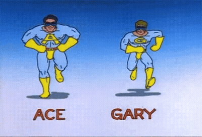Ace And Gary Running In Superhero Costumes GIF