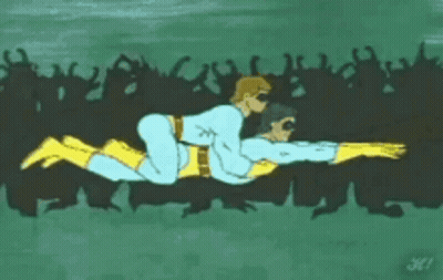 Ace And Gary Running In Superhero Costumes GIF