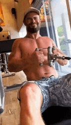 Actor Chris Hemsworth Pulling Exercise GIF