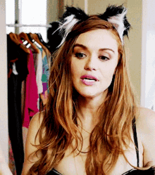 Actress Holland Roden Cat Ear Costume Fitting GIF