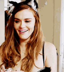 Actress Holland Roden Kitty Headband Holding Keychain GIF