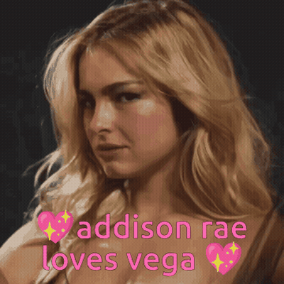 Addison Rae Loves Vega Is Written On A Picture Of A Blonde Woman GIF