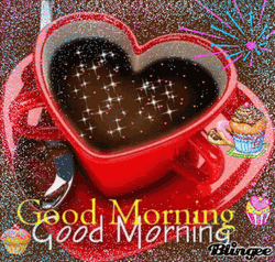 Adorable Good Morning Heart Black Coffee Cup  GIF