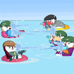 Adorable Penguins Playing Water Gun Splash GIF