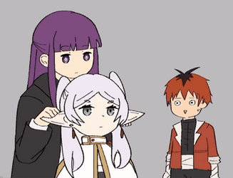 Adorable Stark Fern Playing Frieren Ears GIF