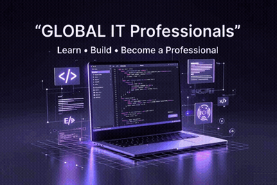 Advertisement For Global IT Professionals With Laptop GIF