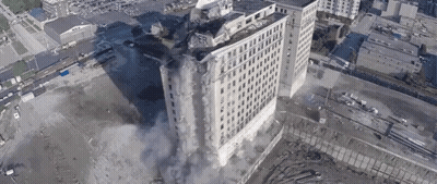 Aerial View Building Demolished Smoke GIF