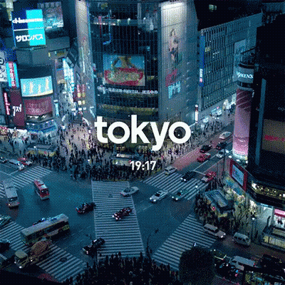 Aerial View Busy Intersection Tokyo 19:17 GIF