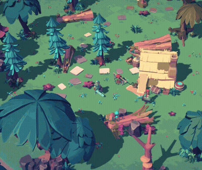 Aerial View Cartoon Scene With Trees Buildings GIF
