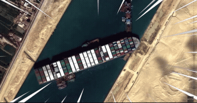 Aerial View Container Ship In River GIF