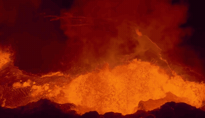 Aerial View Erupting Volcano Lava GIF