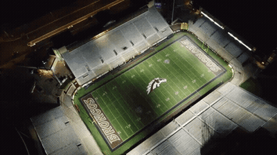 Aerial View Football Field With Broncos Text GIF