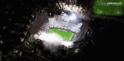 Aerial View Football Stadium Fireworks At Night GIF