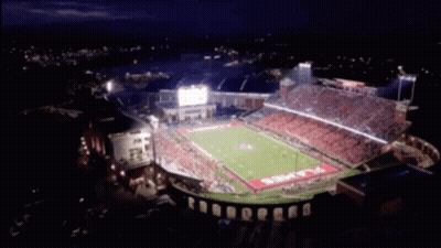 Aerial View Football Stadium Night With Word Flame GIF