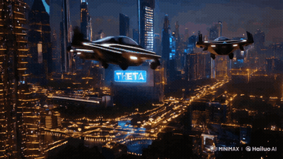 Aerial View Futuristic City Theta Sign GIF