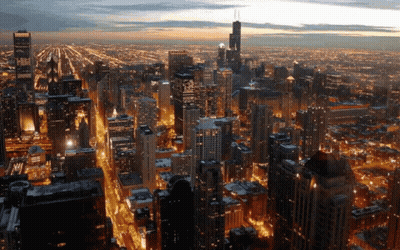 Aerial View of Chicago Skyline at Night
